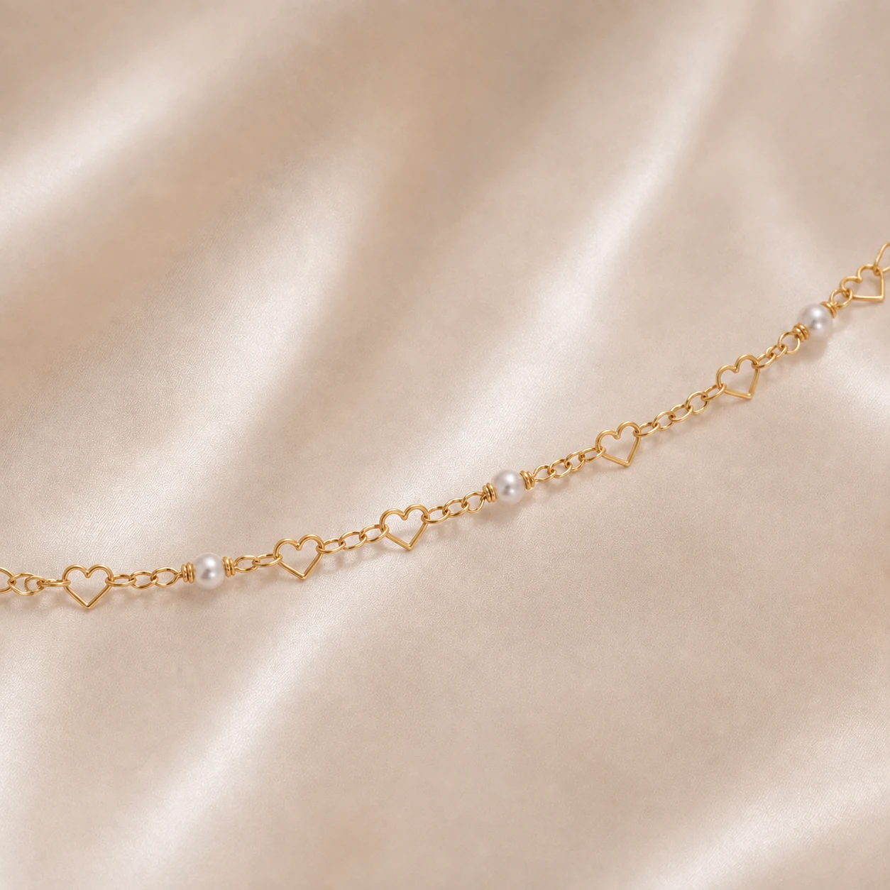 Pearl Heart Chain with open heart links and pearl accents