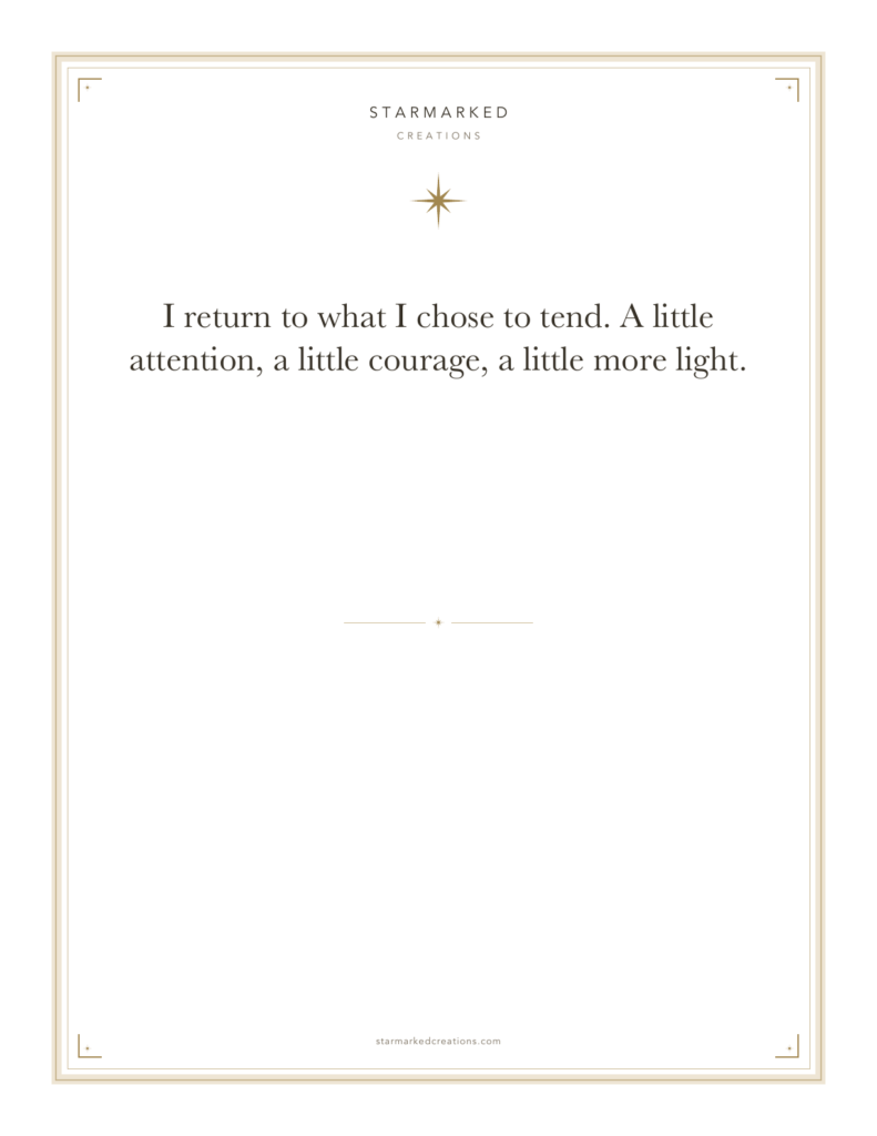 I return to what I chose to tend. A little attention, a little courage, a little more light.